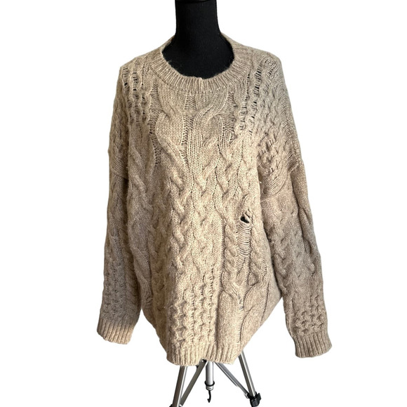 Free People Tan Distressed Alpaca Blend Sweater Sz S - Picture 2 of 9